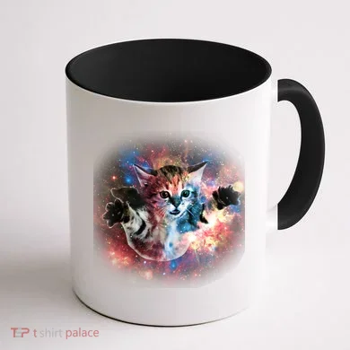 Funny Cat Floating In Space Coffee Mug back