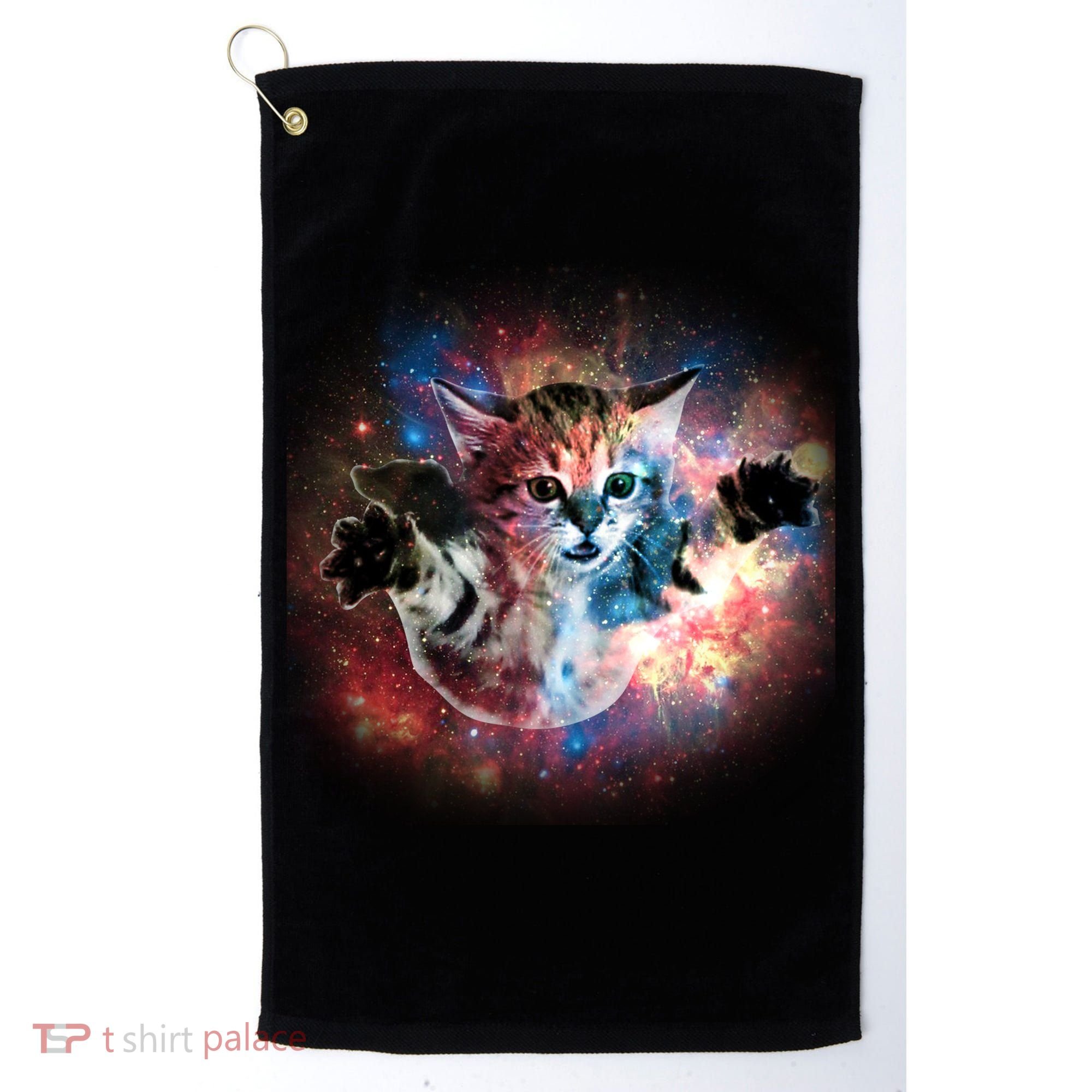 Funny Cat Floating In Space Golf Towel
