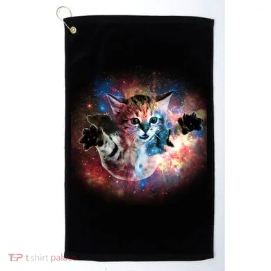 Funny Cat Floating In Space Golf Towel