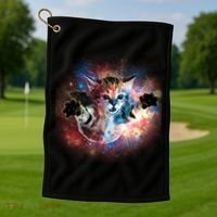 Funny Cat Floating In Space Golf Towel thumb 1