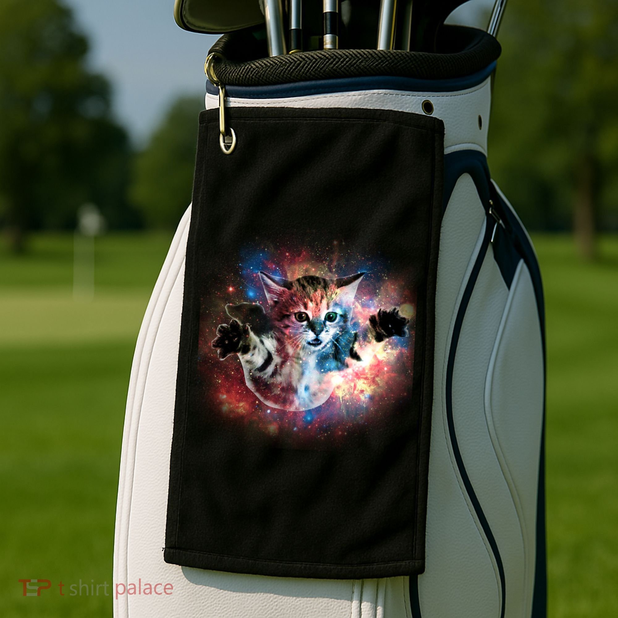 Funny Cat Floating In Space Golf Towel