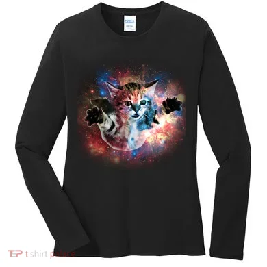Funny Cat Floating In Space Women's Long Sleeve Shirt