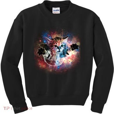 Funny Cat Floating In Space Kids Sweatshirt