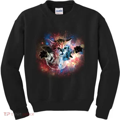 Funny Cat Floating In Space Kids Sweatshirt