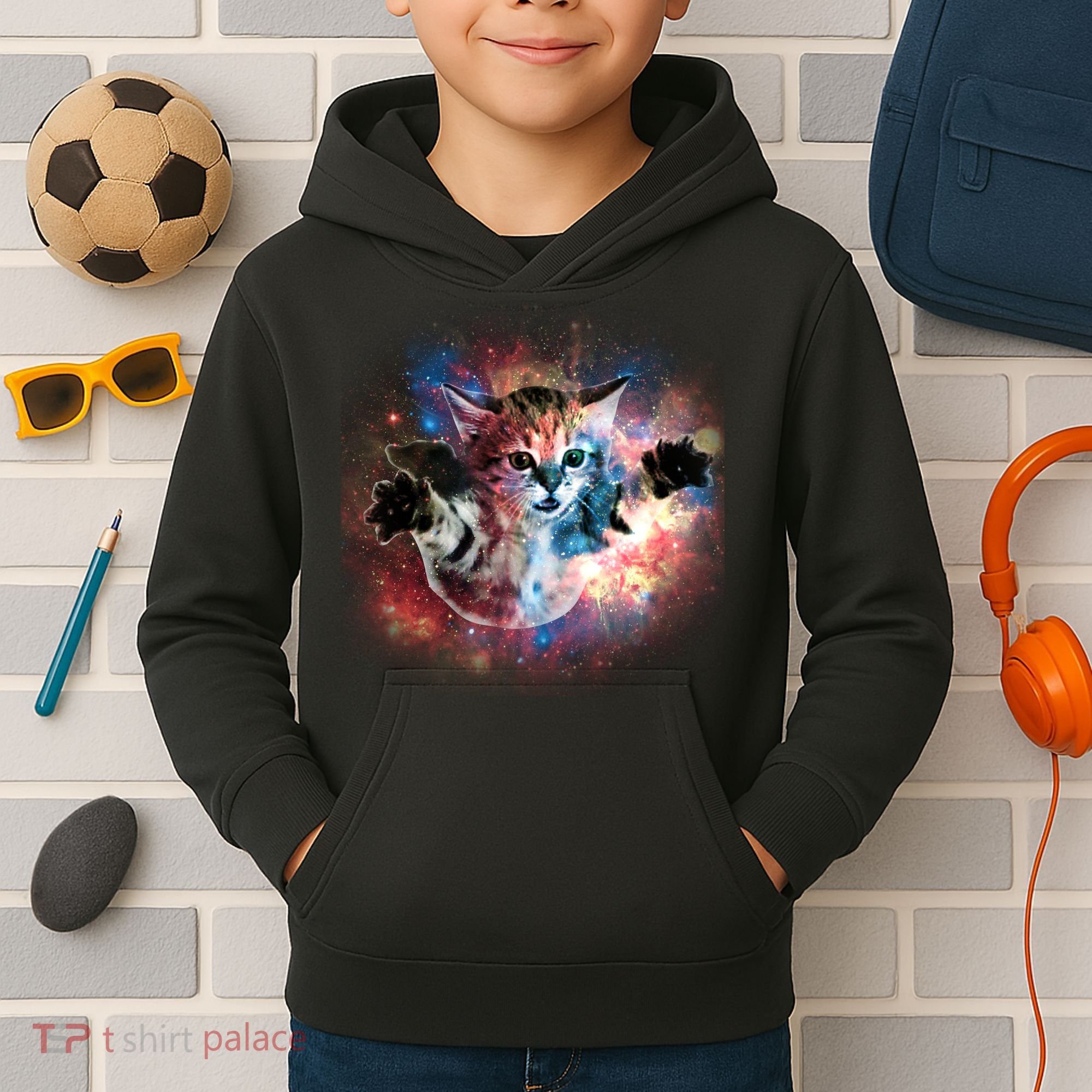Funny Cat Floating In Space Kids Hoodie