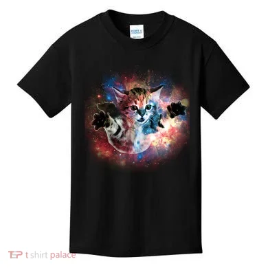 Funny Cat Floating In Space Kids T-Shirt