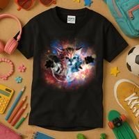 Funny Cat Floating In Space Kids T-Shirt thumb 3