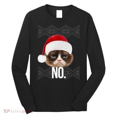 Funny Cat NO Meme Ugly Christmas Sweater Long Sleeve Shirt