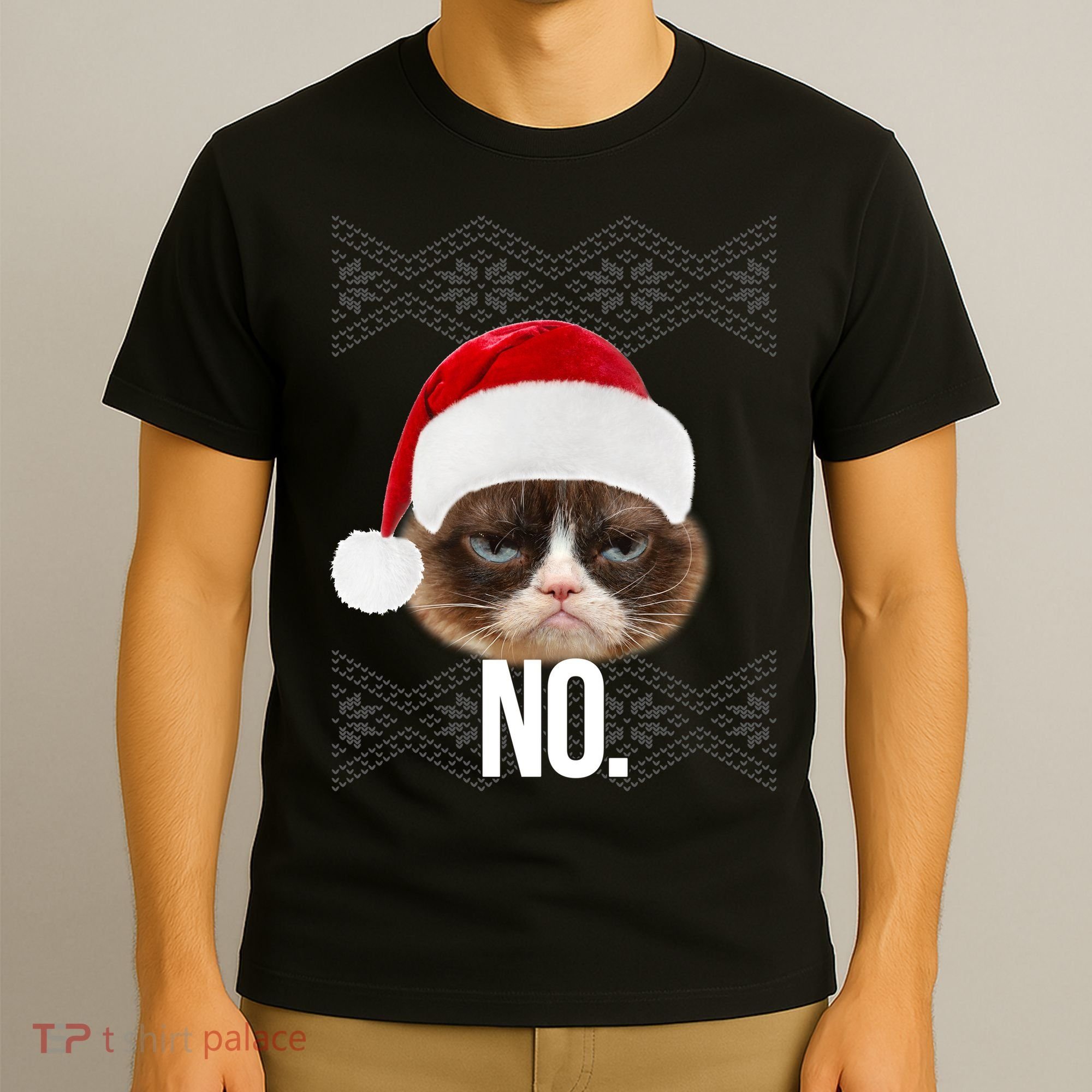 Funny Cat NO Meme Ugly Christmas Sweater T-Shirt