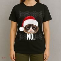 Funny Cat NO Meme Ugly Christmas Sweater T-Shirt thumb 4