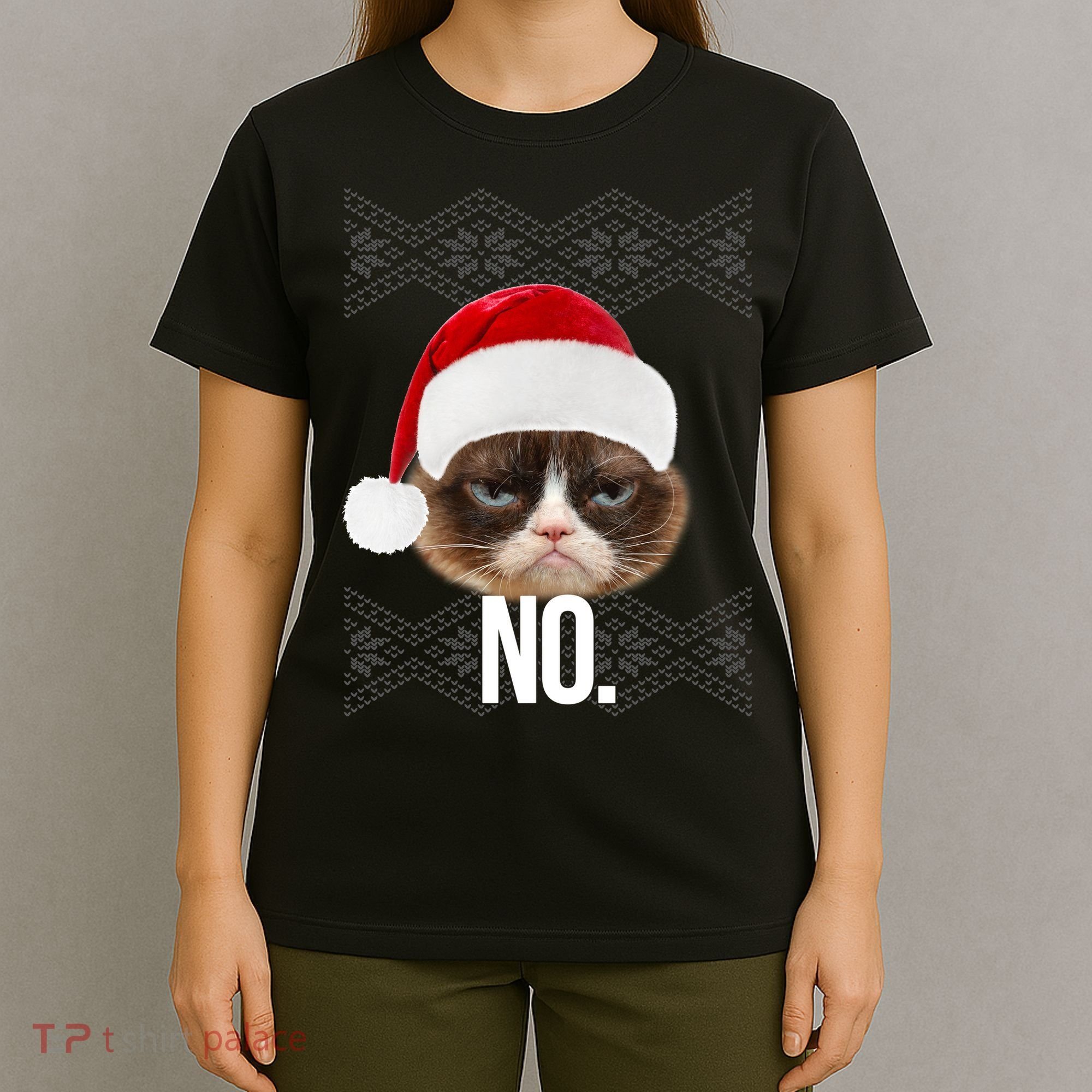 Funny Cat NO Meme Ugly Christmas Sweater T-Shirt