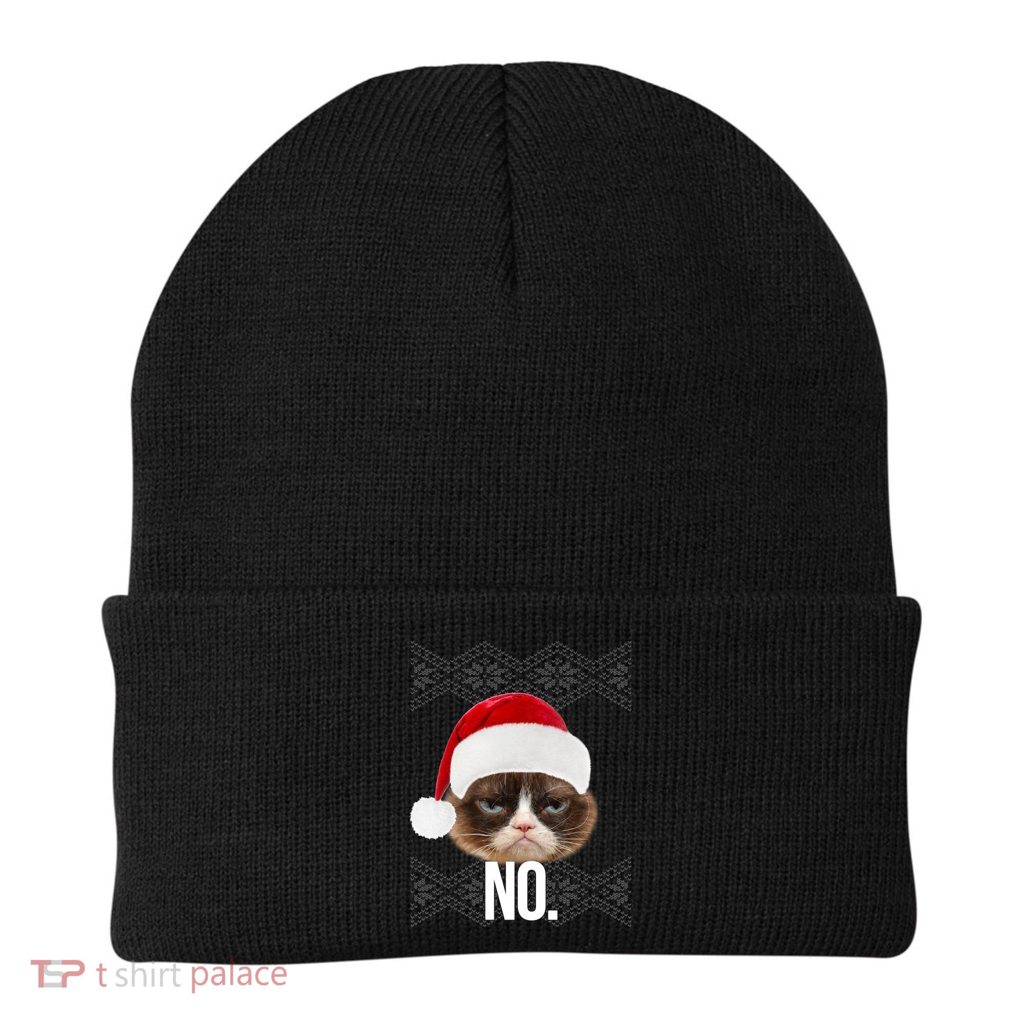 Funny Cat NO Meme Ugly Christmas Sweater Beanie