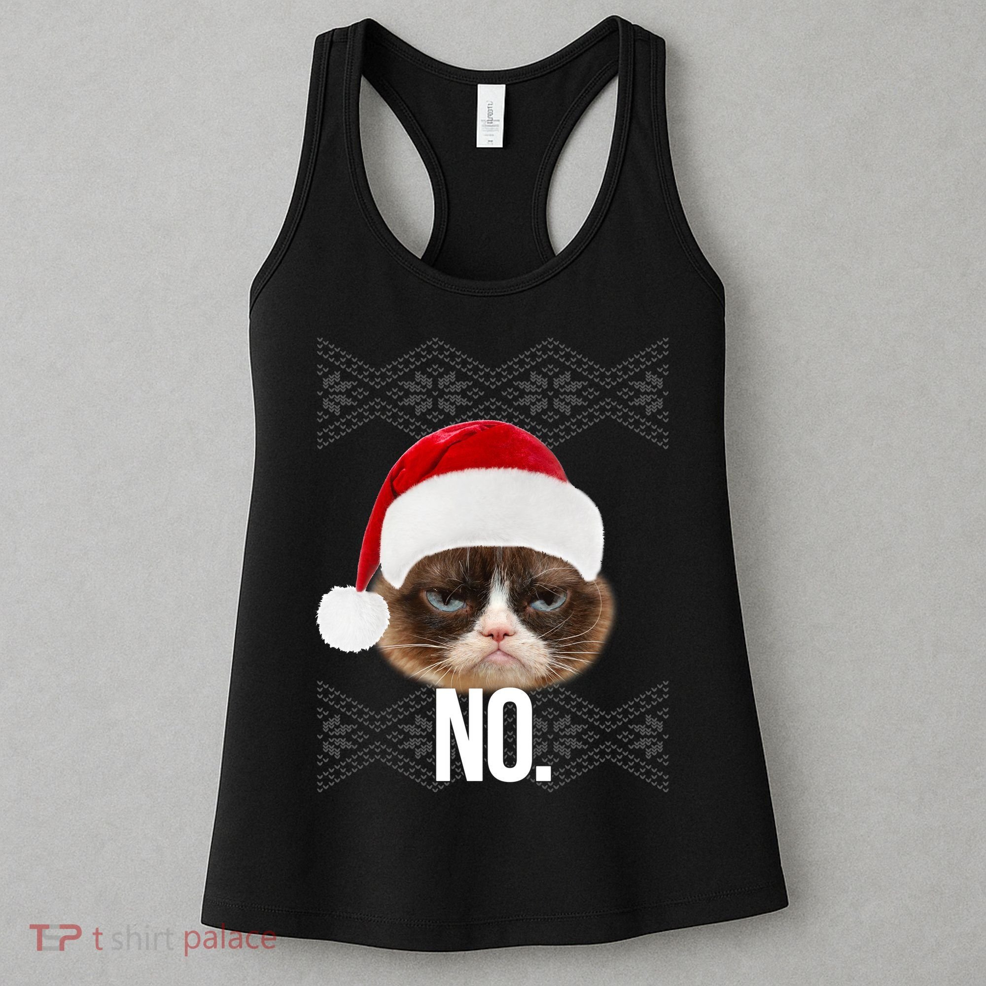 Funny Cat NO Meme Ugly Christmas Sweater Women's Tank Top