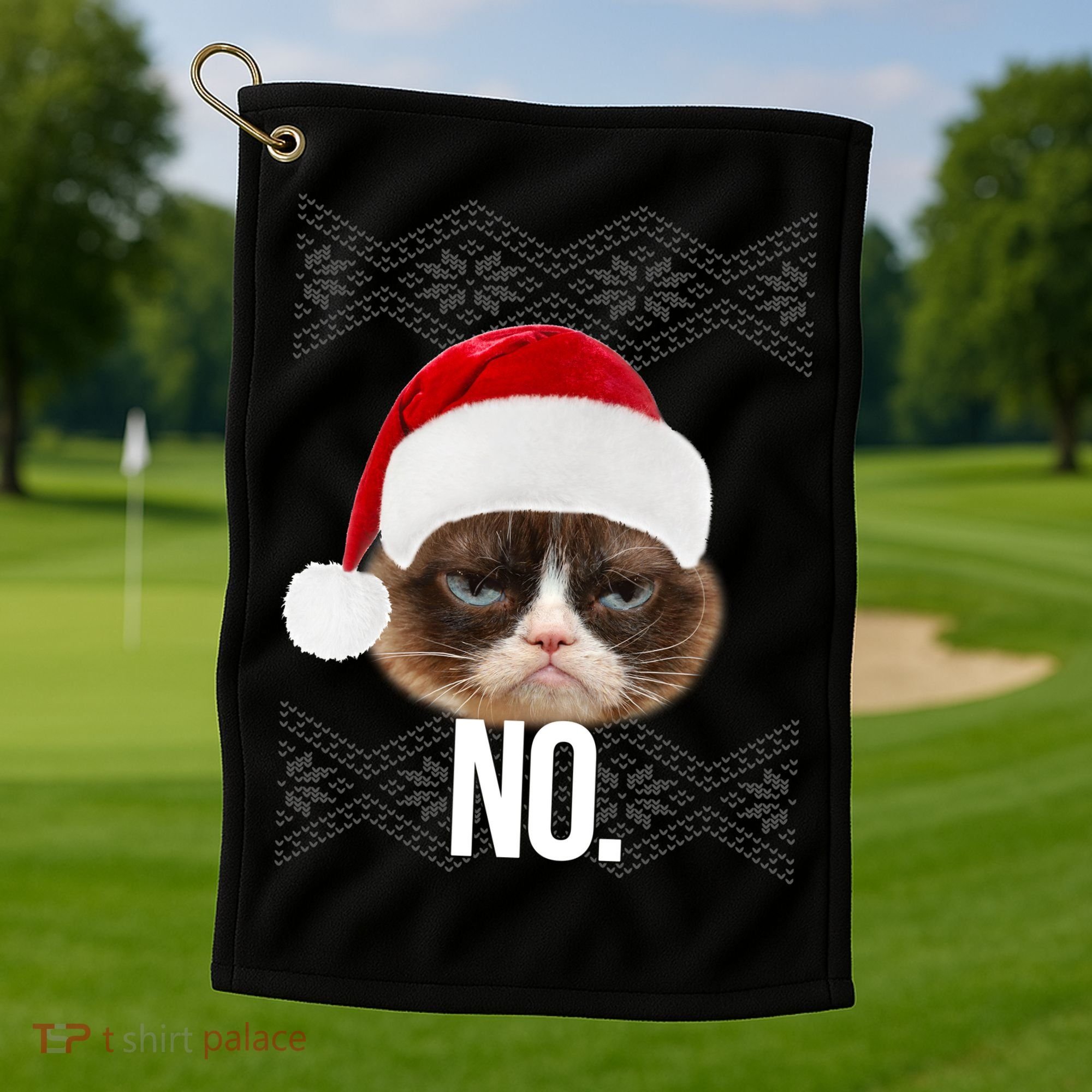 Funny Cat NO Meme Ugly Christmas Sweater Golf Towel