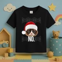 Funny Cat NO Meme Ugly Christmas Sweater Toddler T-Shirt thumb 3