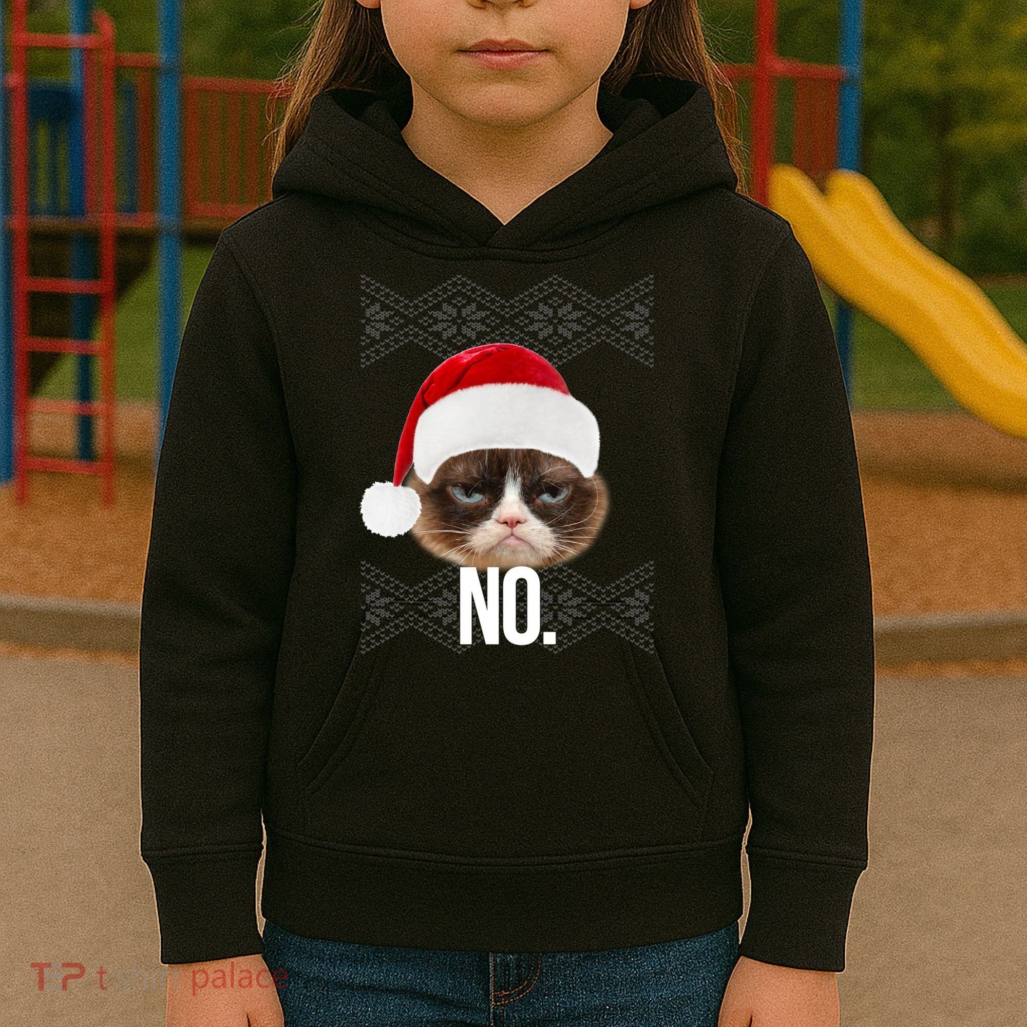 Funny Cat NO Meme Ugly Christmas Sweater Kids Hoodie