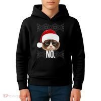 Funny Cat NO Meme Ugly Christmas Sweater Kids Hoodie thumb 4