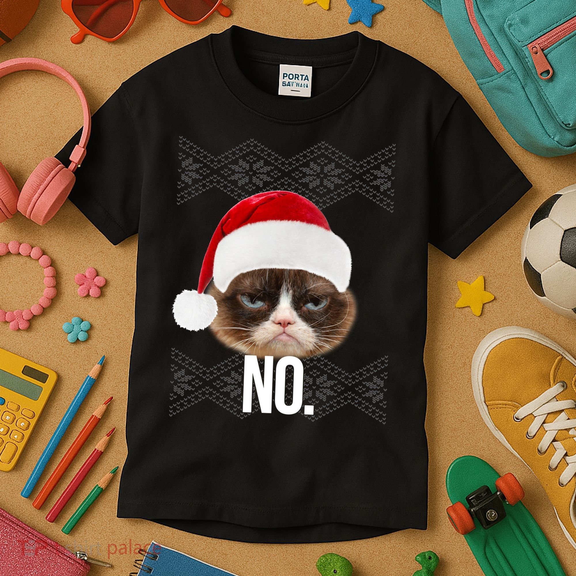 Funny Cat NO Meme Ugly Christmas Sweater Kids T-Shirt