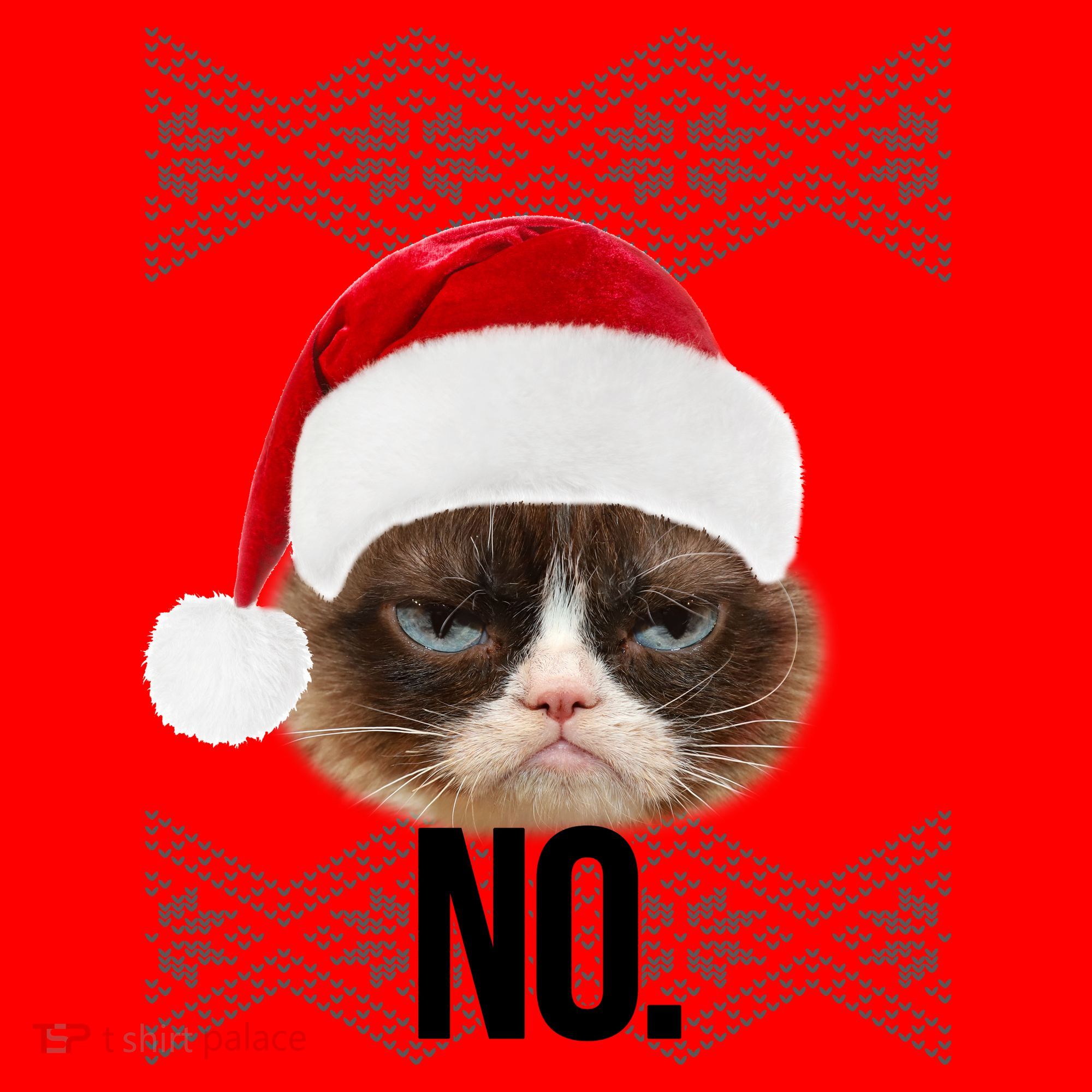 Funny Cat NO Meme Ugly Christmas Sweater Santa Hat