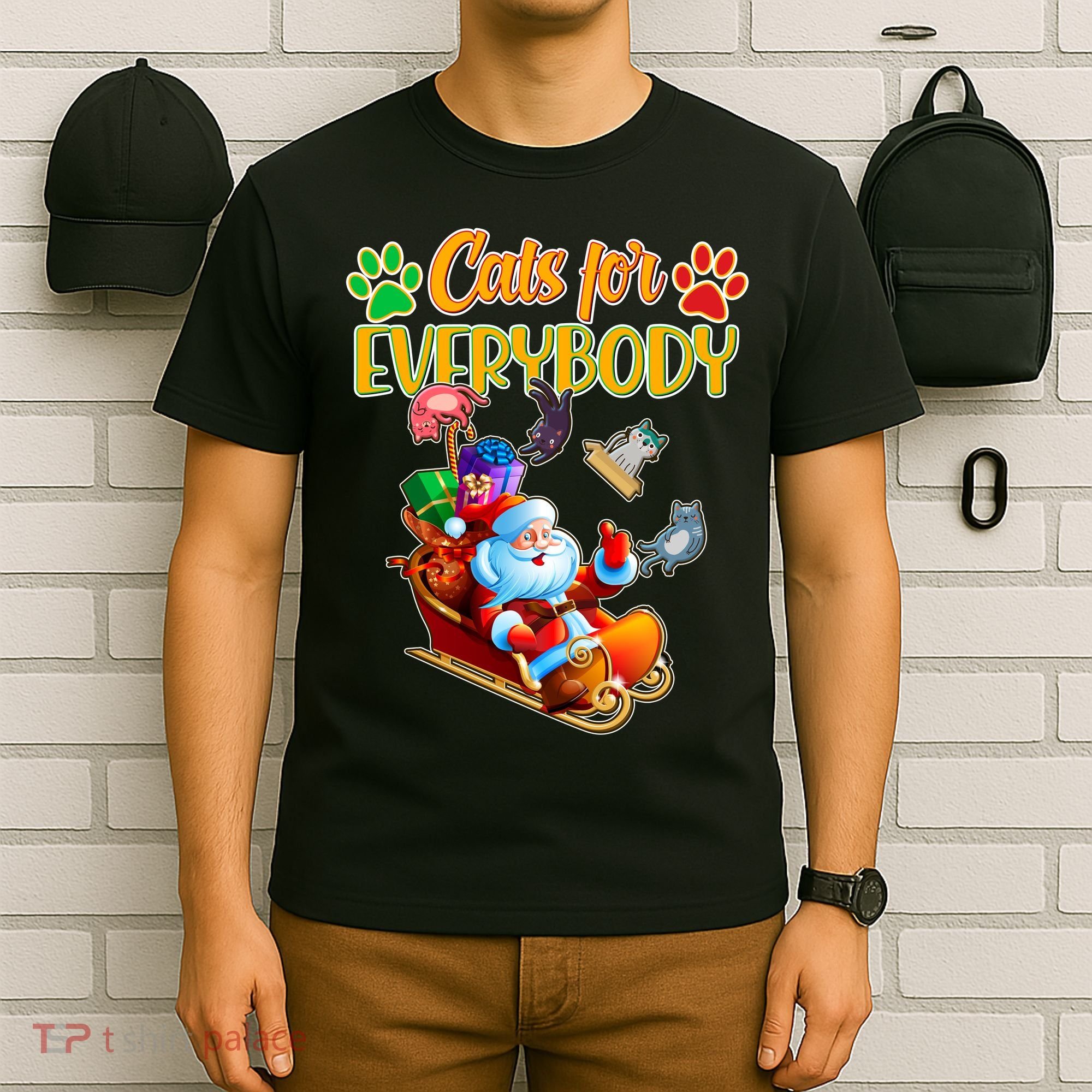 Funny Christmas Cats For Everyone Santa Claus T-Shirt