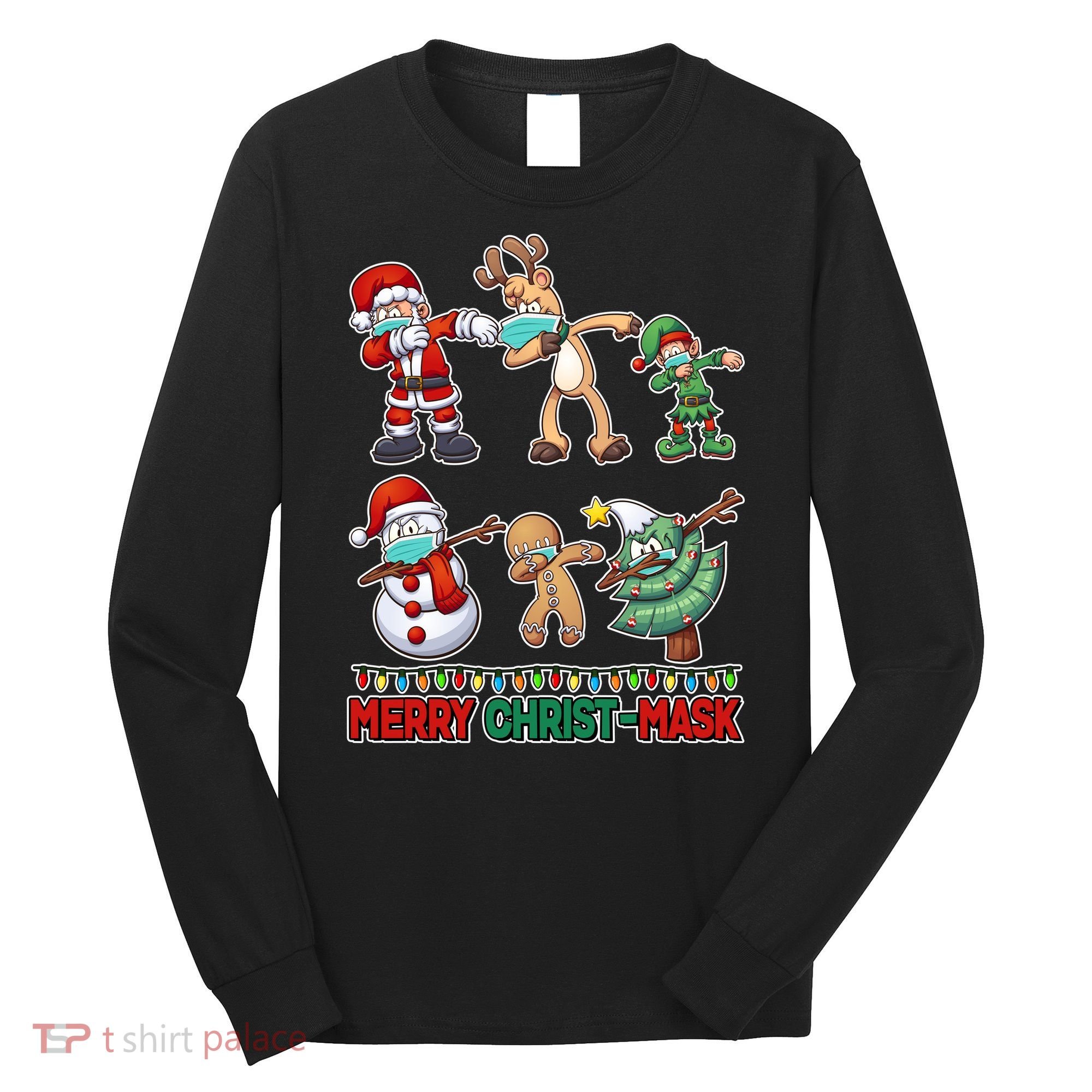 Funny Christmas Dabbing Merry Christ-Mask Long Sleeve Shirt