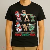 Funny Christmas Dabbing Merry Christ-Mask T-Shirt thumb 3