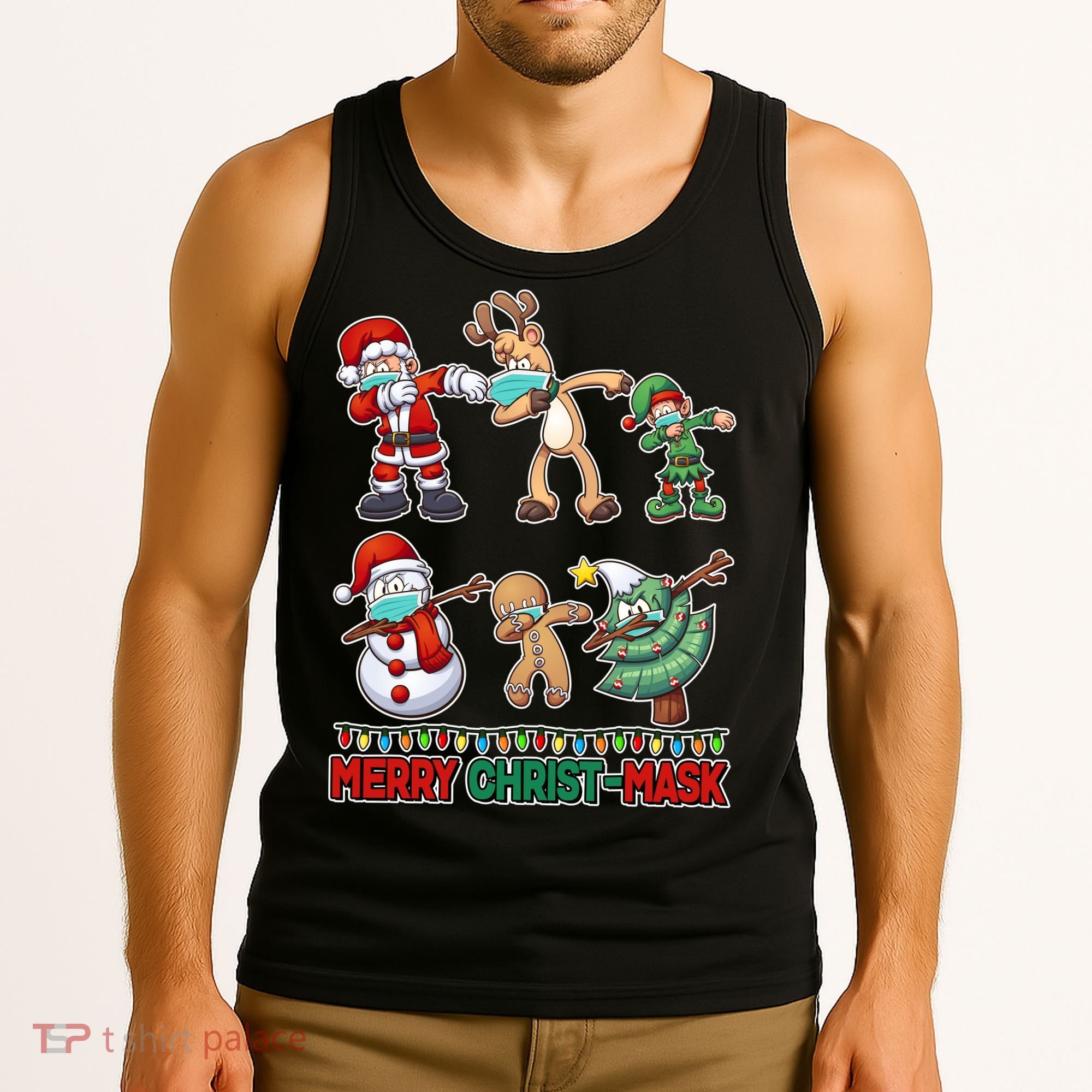 Funny Christmas Dabbing Merry Christ-Mask Tank Top