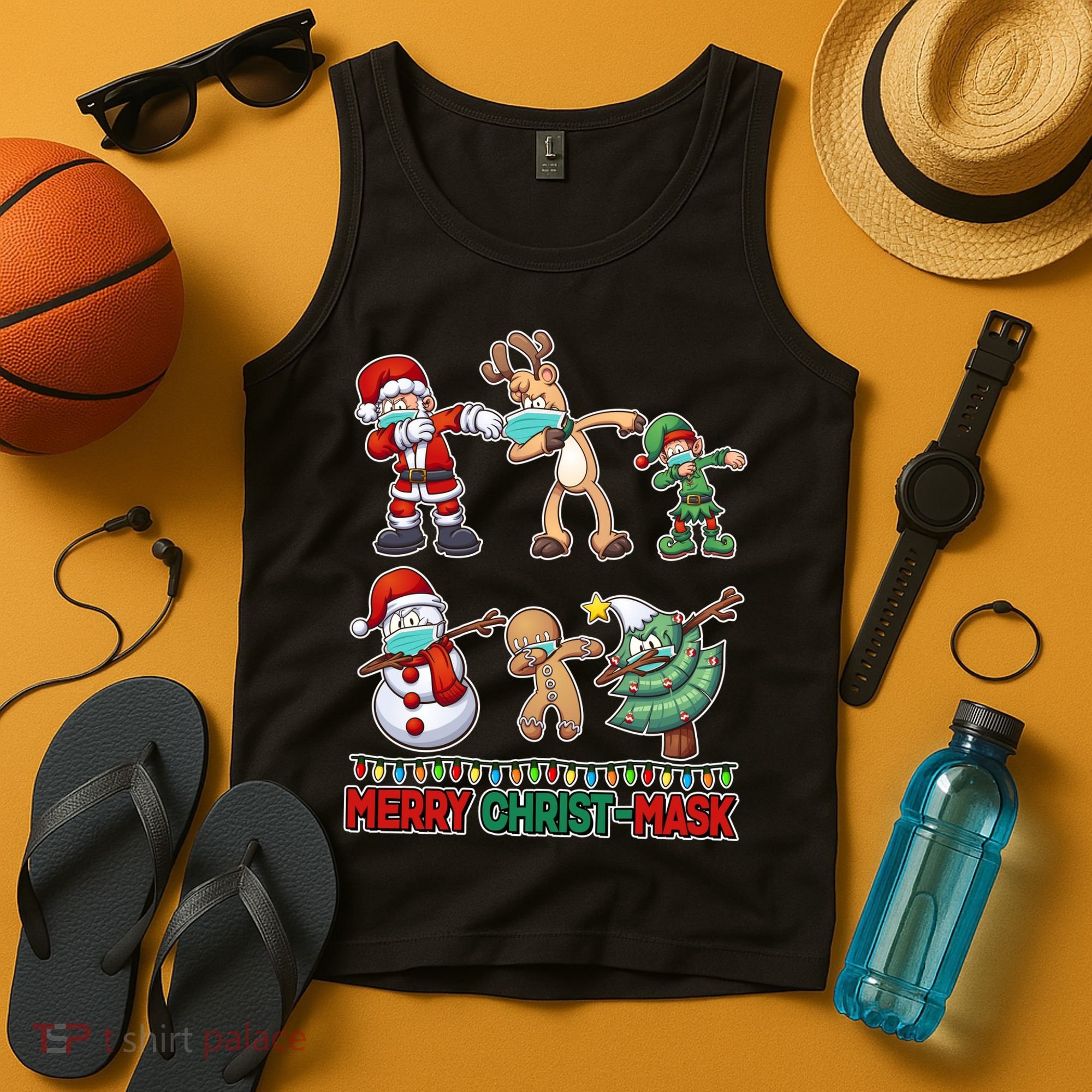 Funny Christmas Dabbing Merry Christ-Mask Tank Top