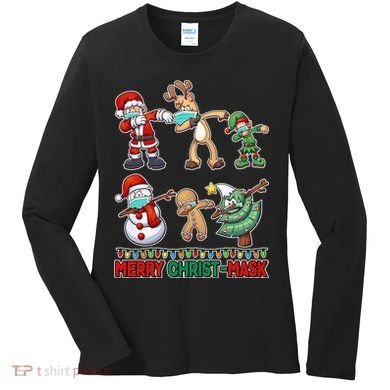 Funny Christmas Dabbing Merry Christ-Mask Women's Long Sleeve Shirt