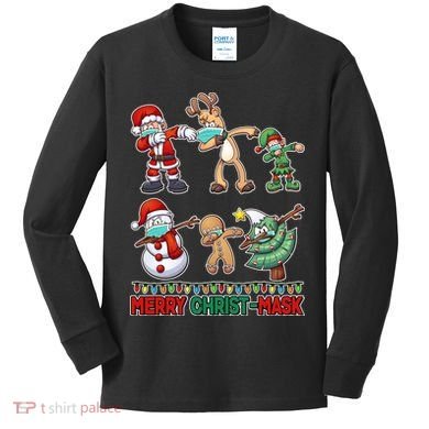 Funny Christmas Dabbing Merry Christ-Mask Kids Long Sleeve Shirt