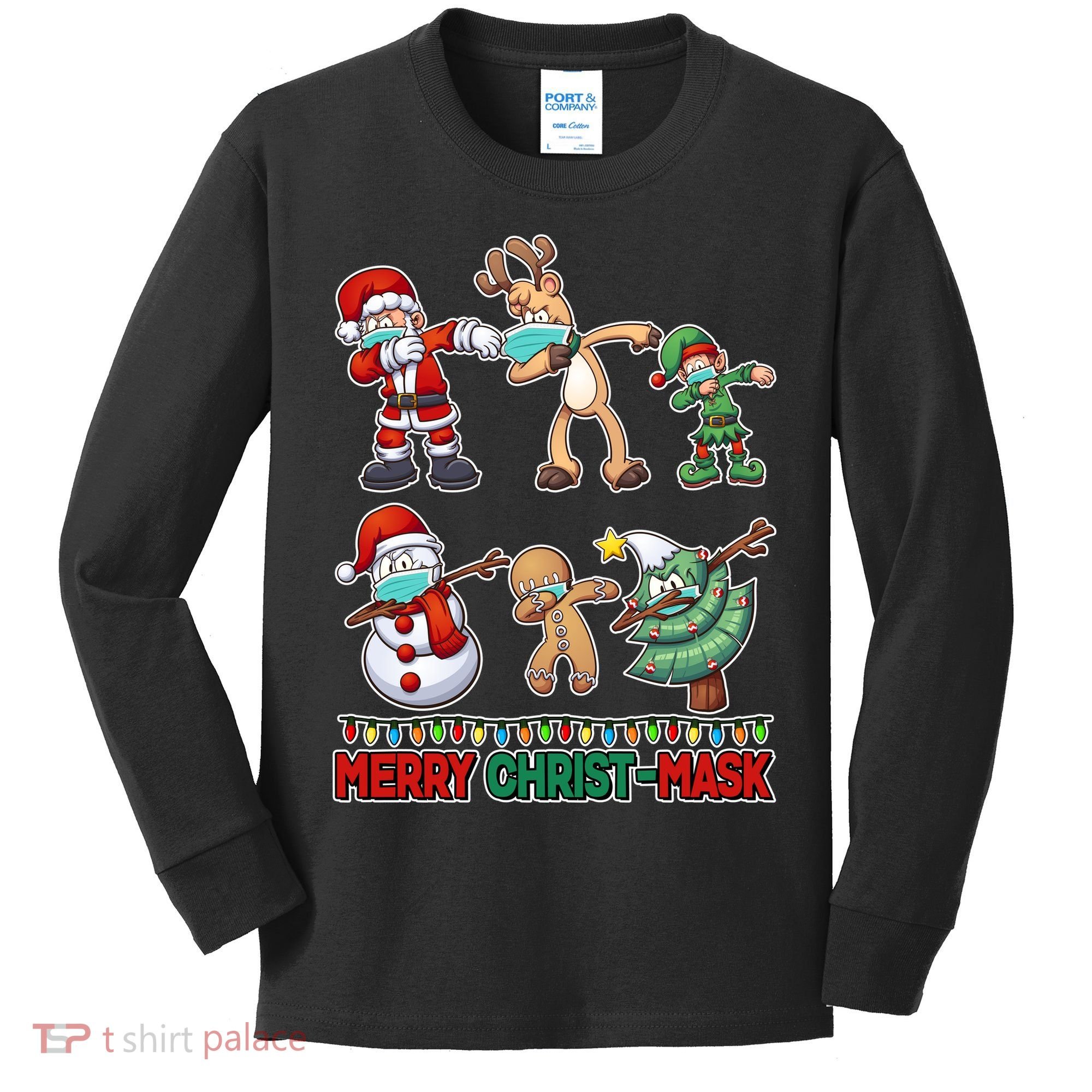 Funny Christmas Dabbing Merry Christ-Mask Kids Long Sleeve Shirt