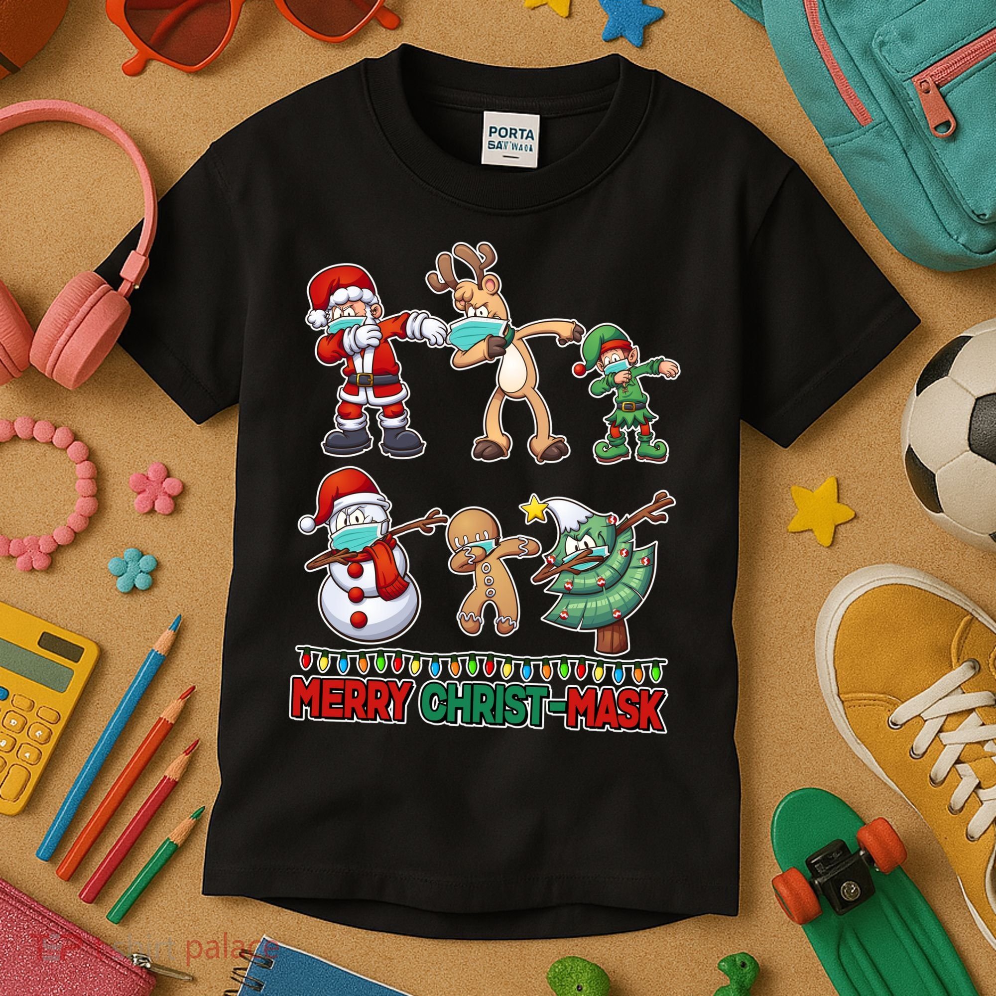 Funny Christmas Dabbing Merry Christ-Mask Kids T-Shirt