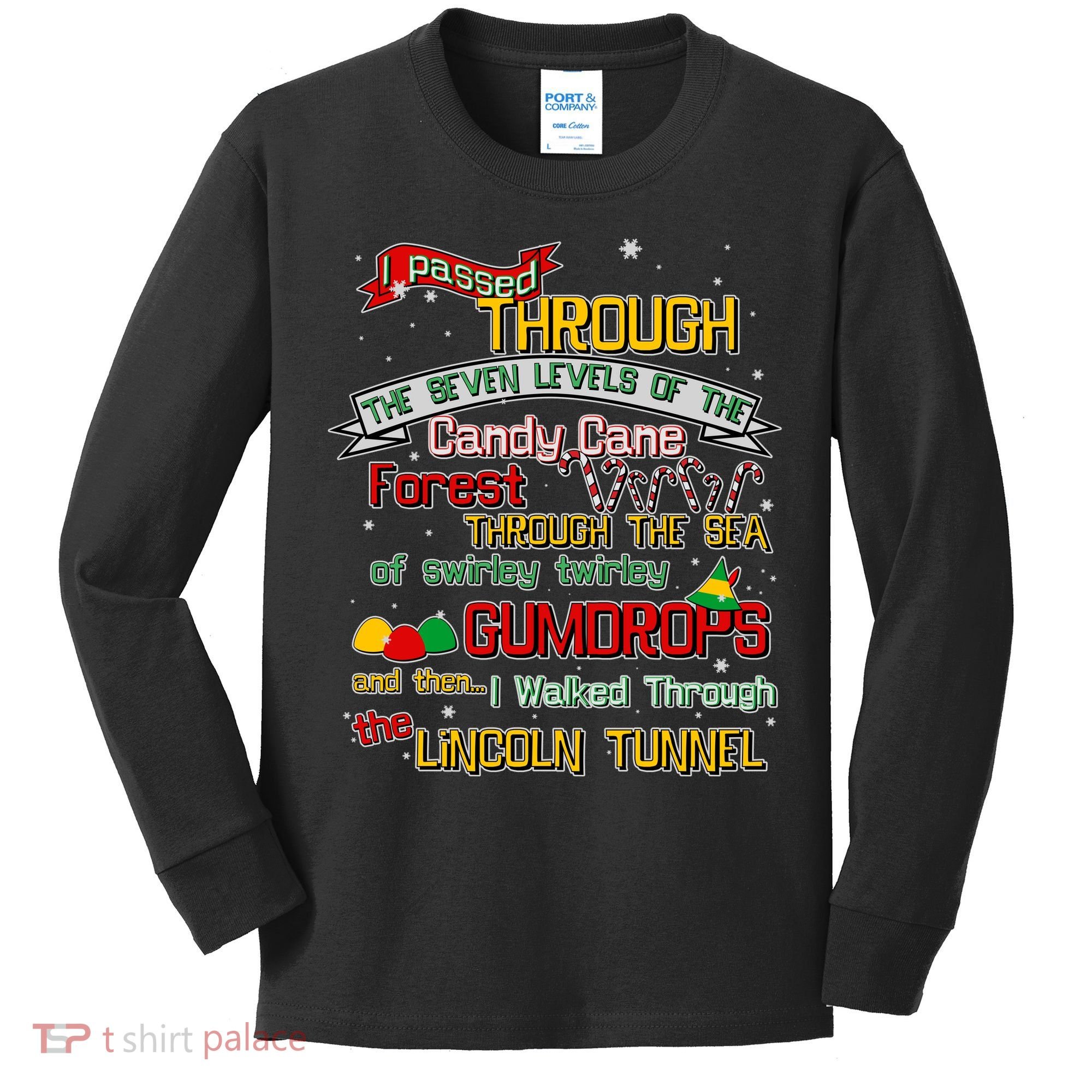 Funny Christmas Elf Map Kids Long Sleeve Shirt