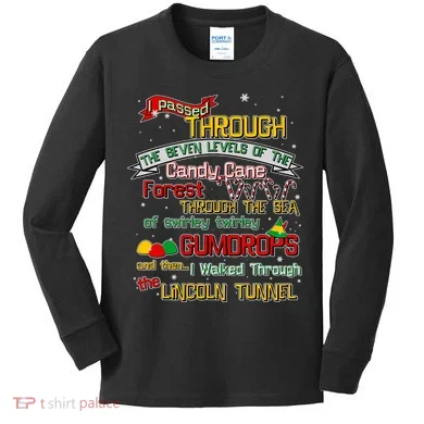 Funny Christmas Elf Map Kids Long Sleeve Shirt