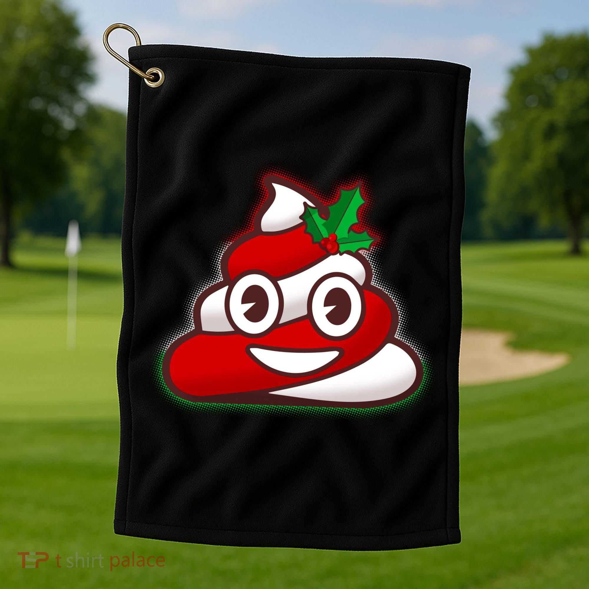 Funny Christmas Poop Emoji Golf Towel
