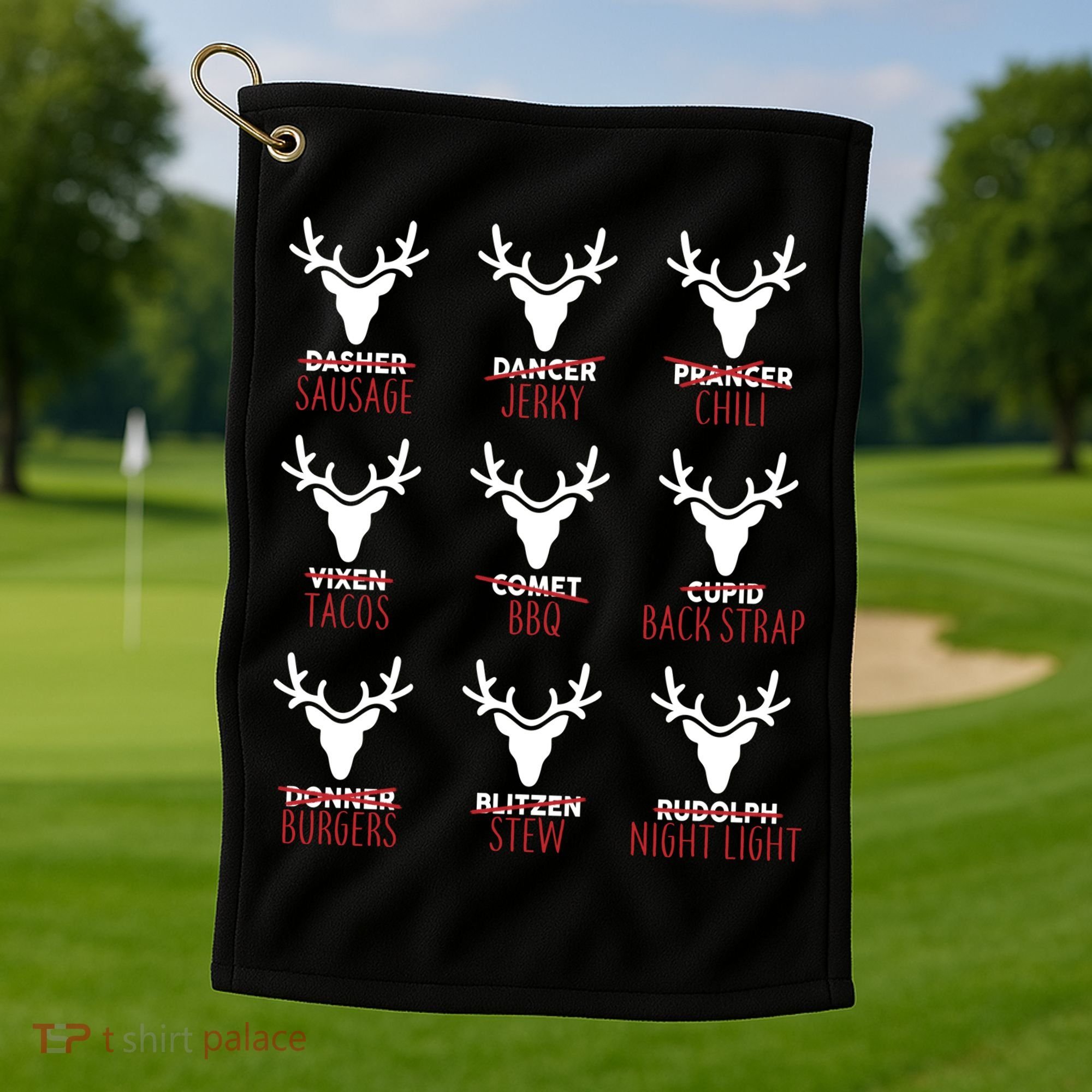 Funny Christmas Reindeer Names Golf Towel
