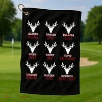 Funny Christmas Reindeer Names Golf Towel thumb 1