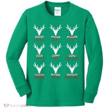 Funny Christmas Reindeer Names Kids Long Sleeve Shirt