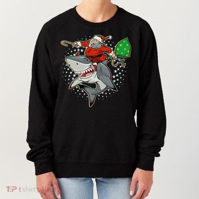 Funny Christmas Santa Riding Shark Women's Sweatshirt
