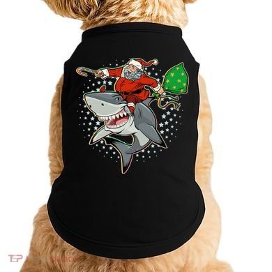 Funny Christmas Santa Riding Shark Doggie Tank