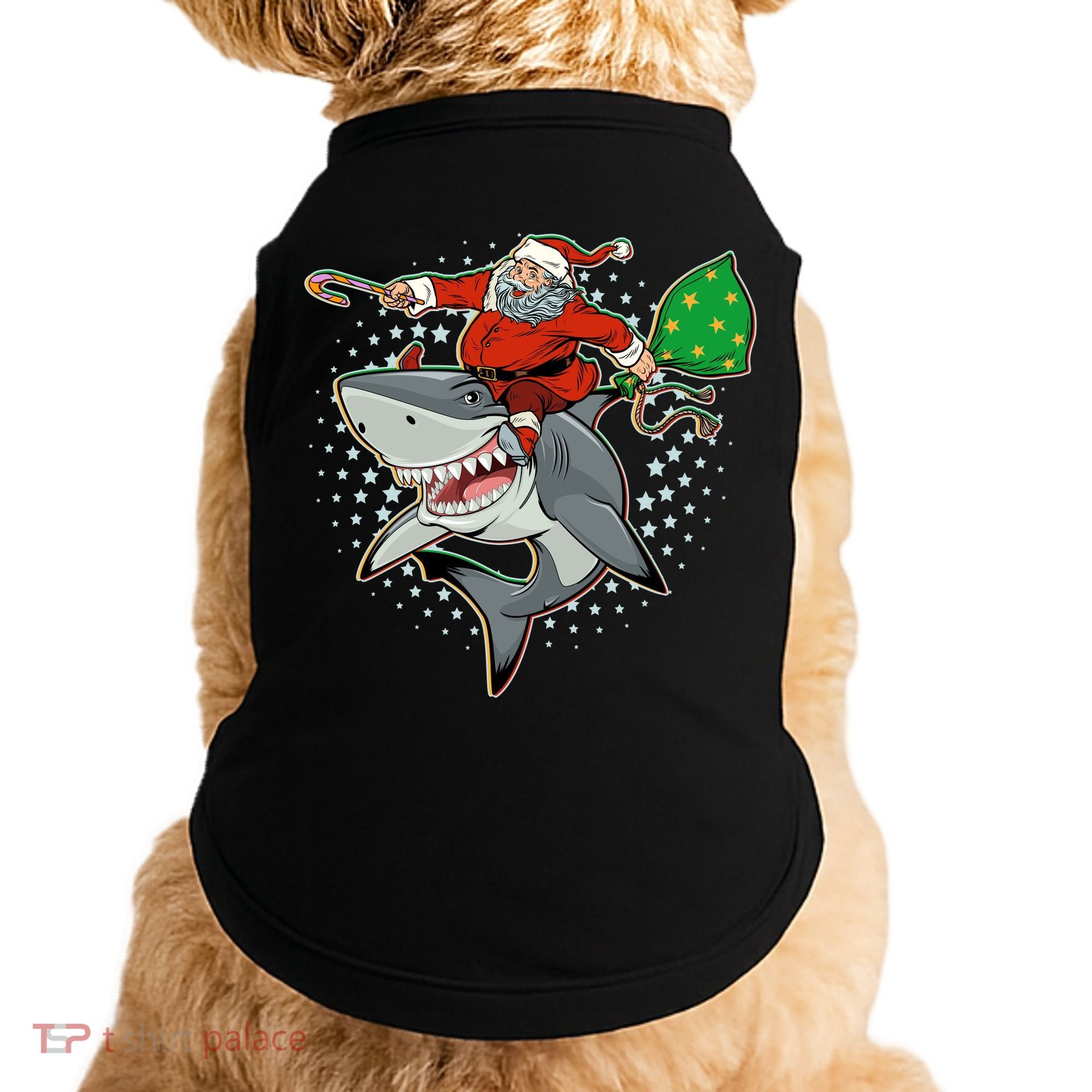Funny Christmas Santa Riding Shark Doggie Tank
