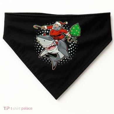 Funny Christmas Santa Riding Shark USA-Made Doggie Bandana
