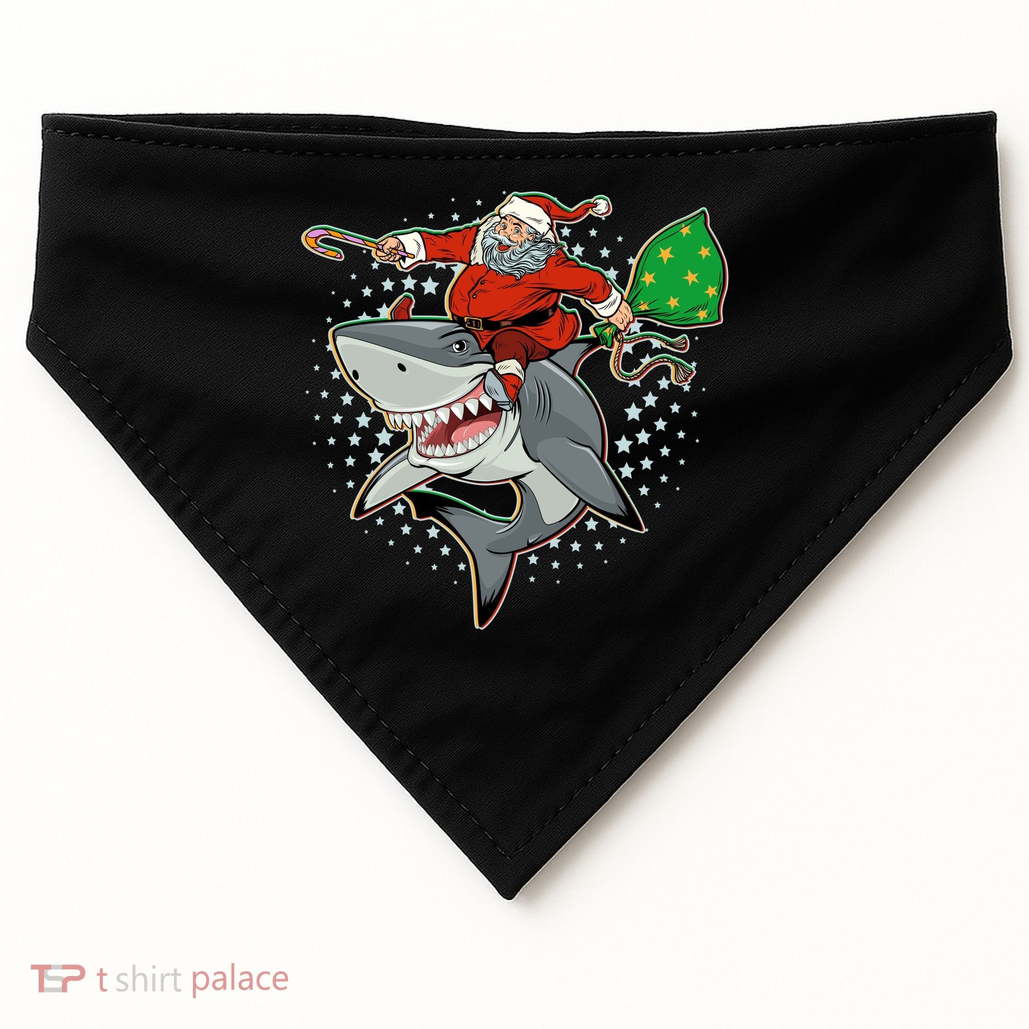 Funny Christmas Santa Riding Shark USA-Made Doggie Bandana