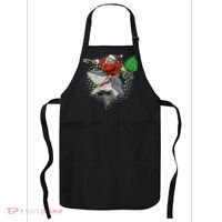 Funny Christmas Santa Riding Shark Apron thumb 0