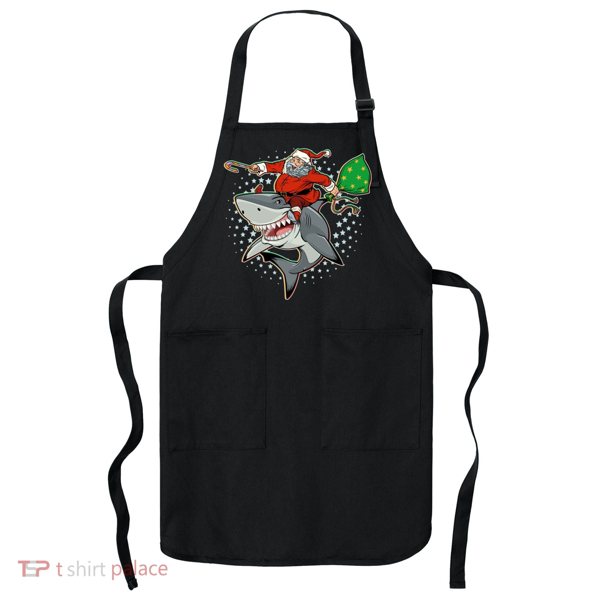 Funny Christmas Santa Riding Shark Apron