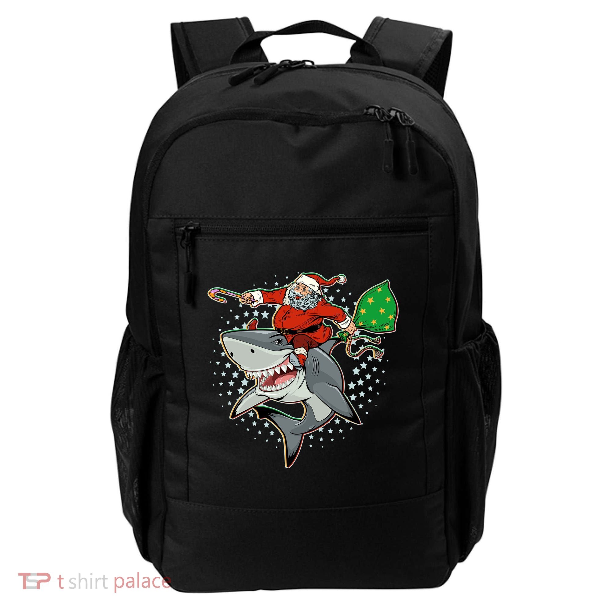Funny Christmas Santa Riding Shark Backpack