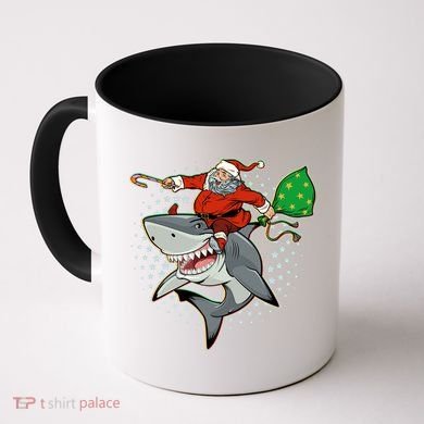 Funny Christmas Santa Riding Shark Coffee Mug