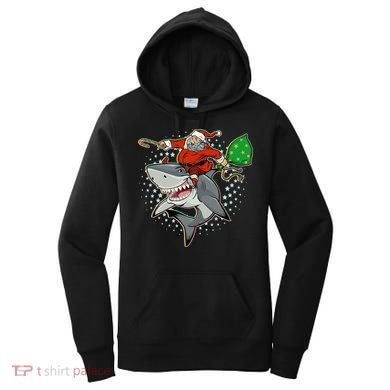 Funny Christmas Santa Riding Shark Women's Hoodie