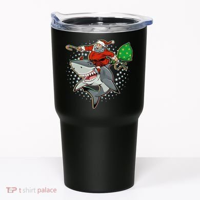 Funny Christmas Santa Riding Shark Tumbler
