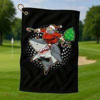 Funny Christmas Santa Riding Shark Golf Towel thumb 1